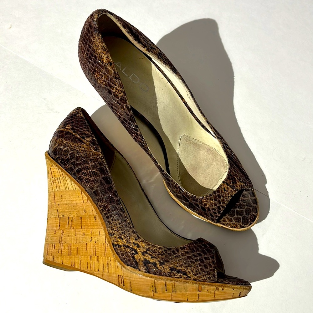ALDO animal print snake skin wedges heels sz 39 cork y2k shoes pumps womens